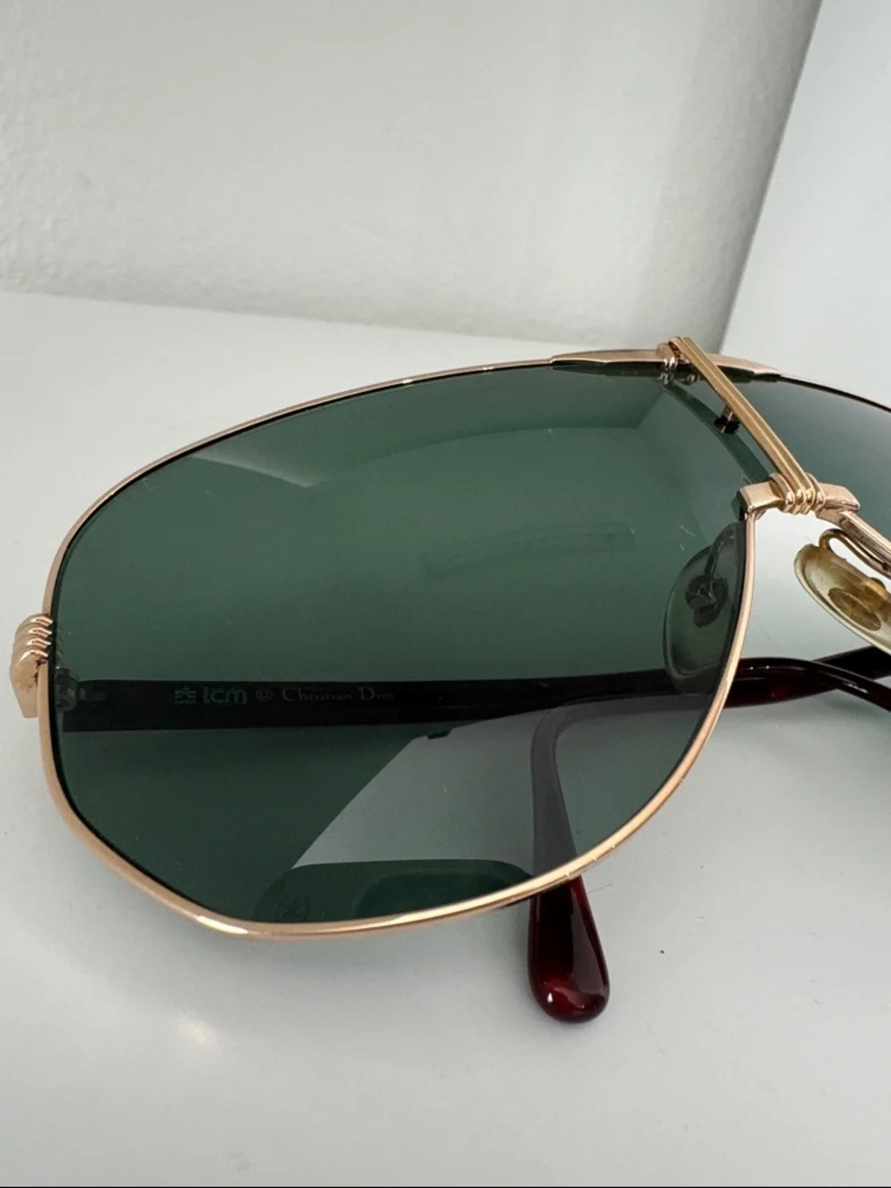 Christian Dior Shield Sunglasses Green Lens Gold Frame 2503 Vintage Style